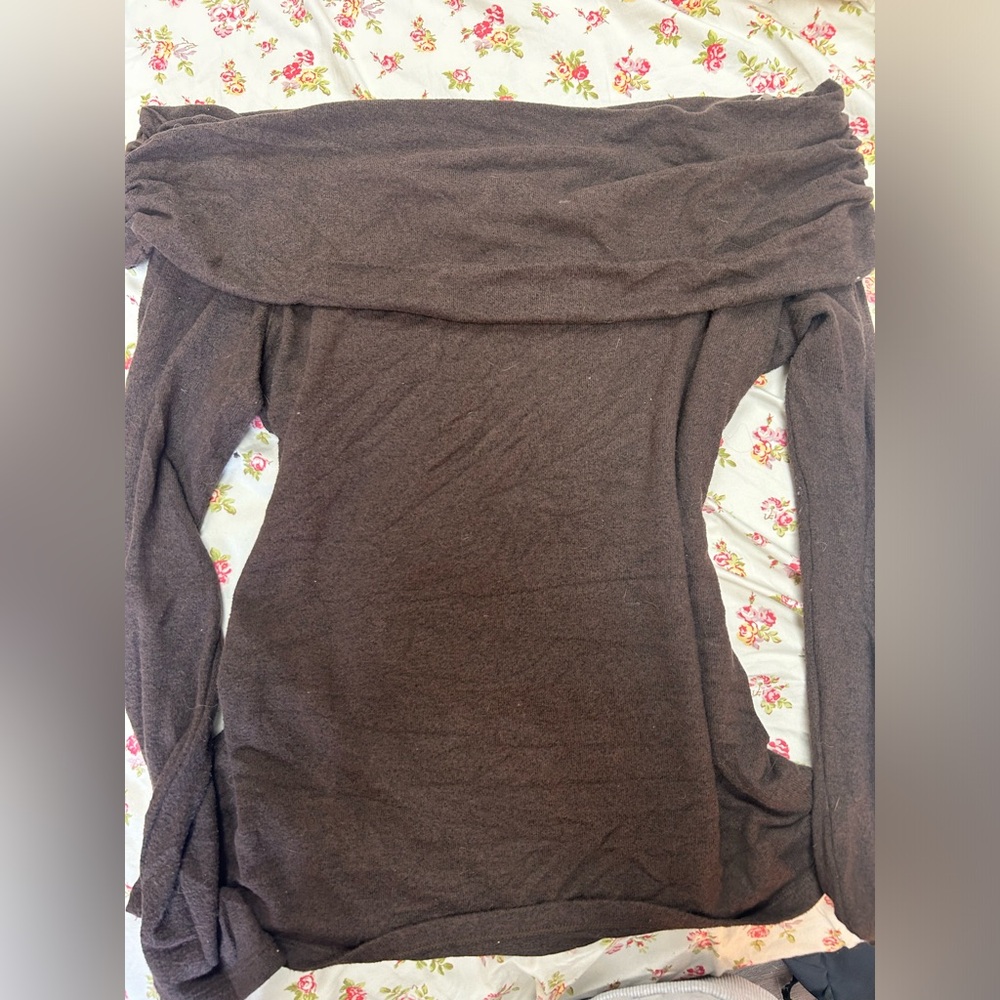 Brown fold over off shoulder top